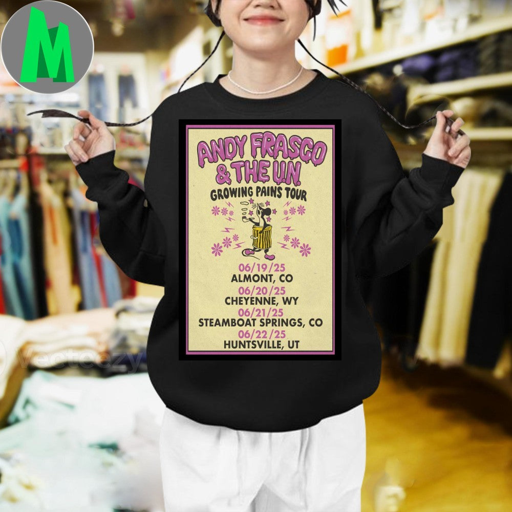 Design Cream Andy Frasco & The U.N. Growing Pains Tour June 2025 Poster T-Shirt