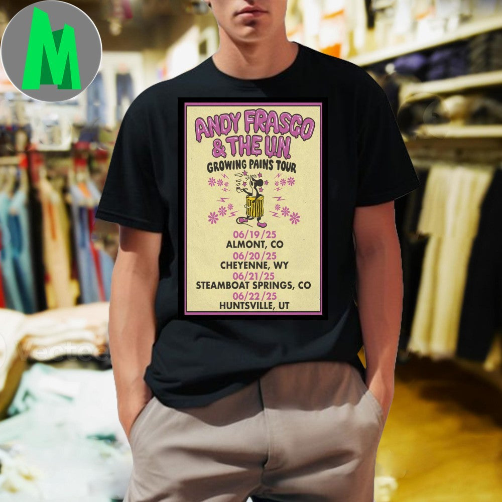 Design Cream Andy Frasco & The U.N. Growing Pains Tour June 2025 Poster T-Shirt