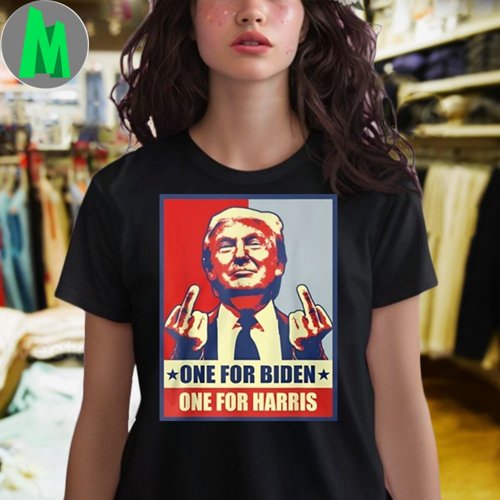 Design Donald Trump One For Biden One For Harris Middle Finger Political Graphic T-Shirt