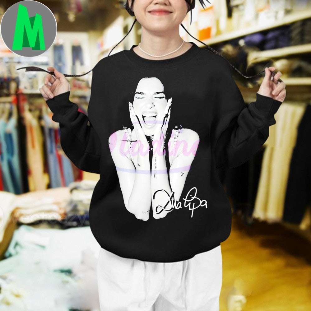 Design Dua Lipa Screaming Black And White Portrait Signature Style Shirt