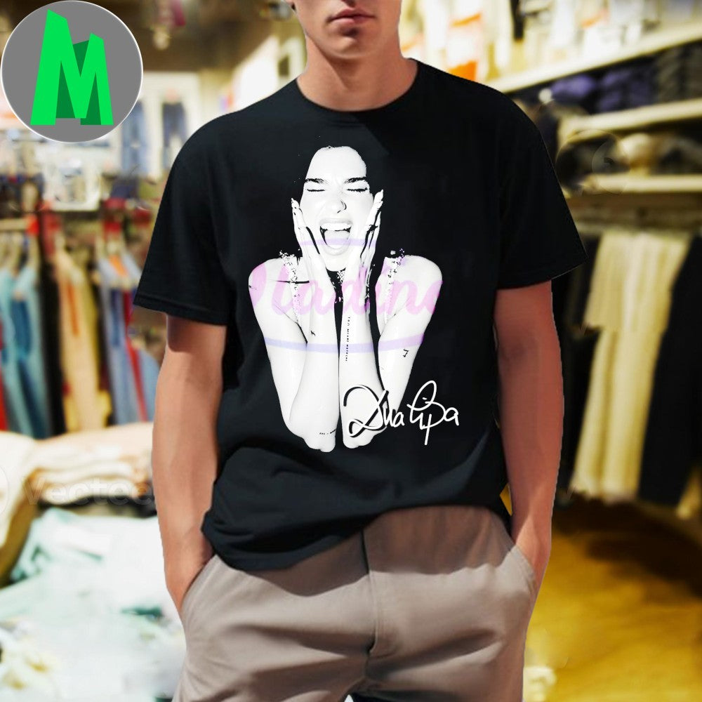 Design Dua Lipa Screaming Black And White Portrait Signature Style Shirt