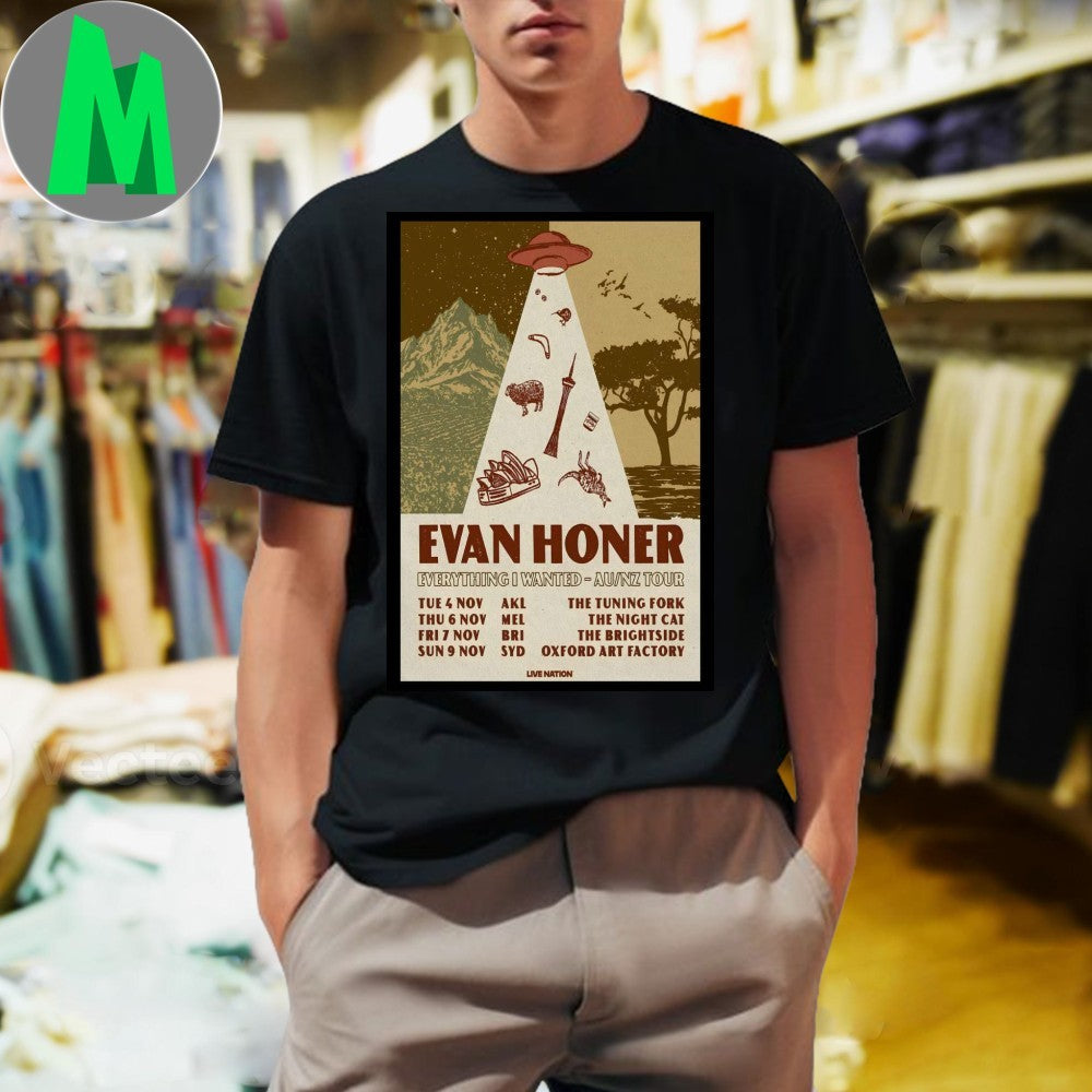 Design Evan Honer Everything I Wanted AU NZ Tour 2025 Concert Poster T-Shirt