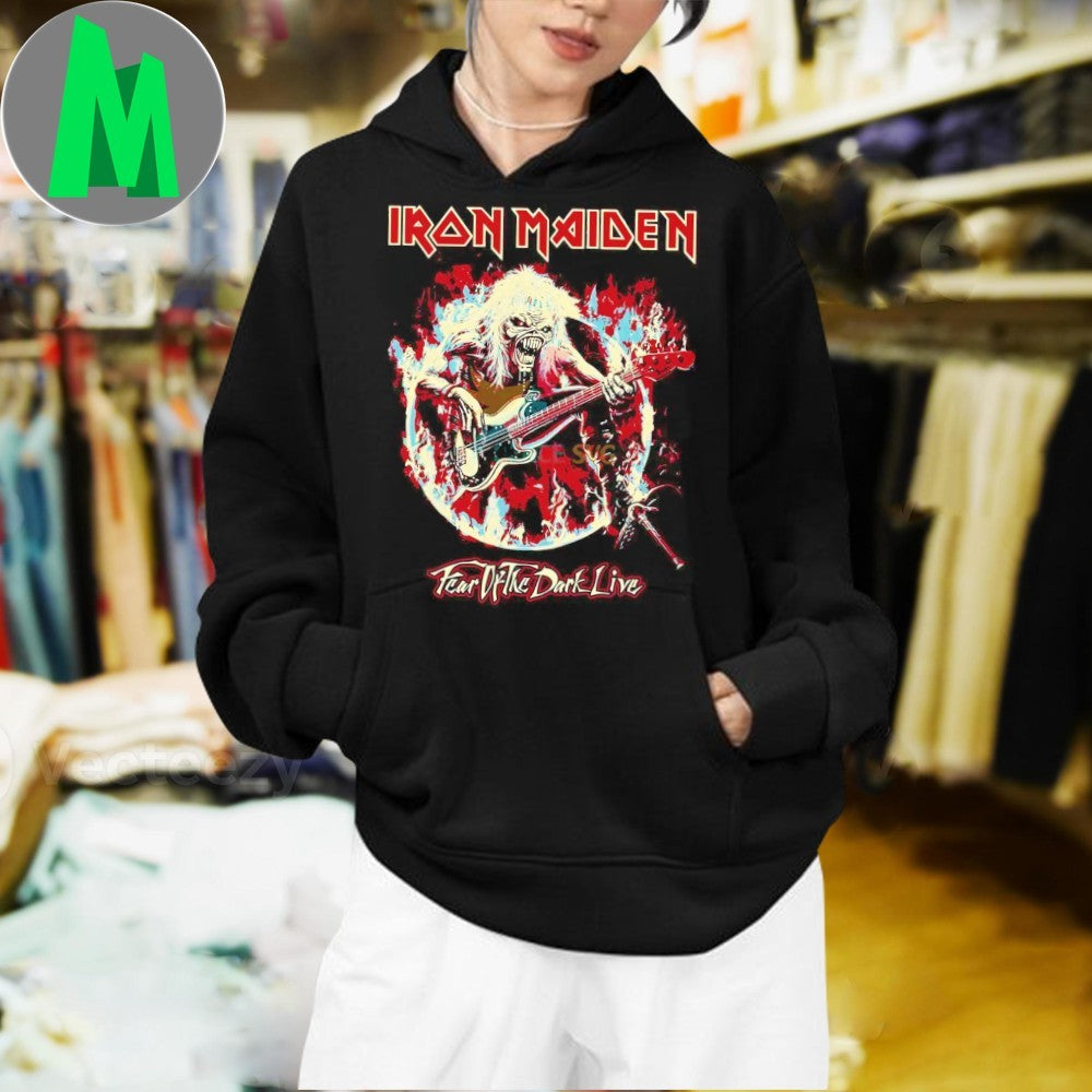 Design Iron Maiden Skeleton Playing Electric Guitar Fear Of The Dark Live Shirt