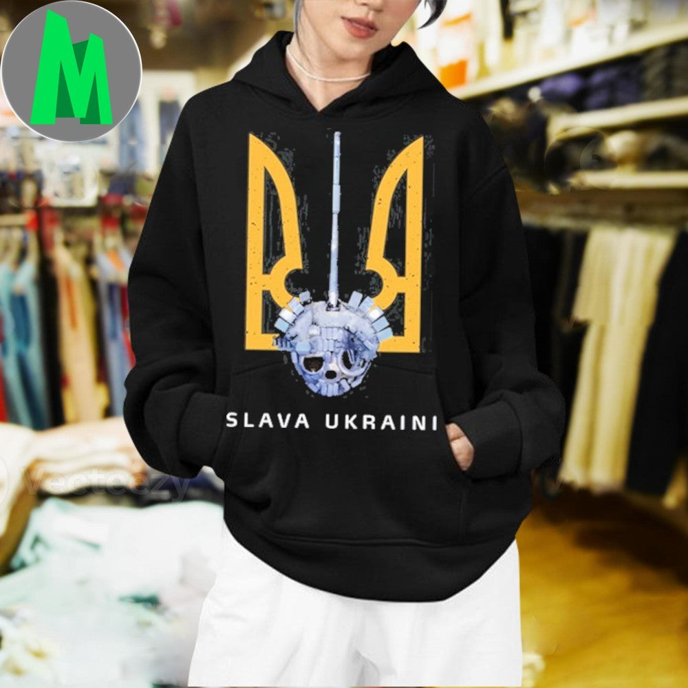 Design Kaouthia Slava Ukraini Turret Skull Military Support Graphic T-Shirt