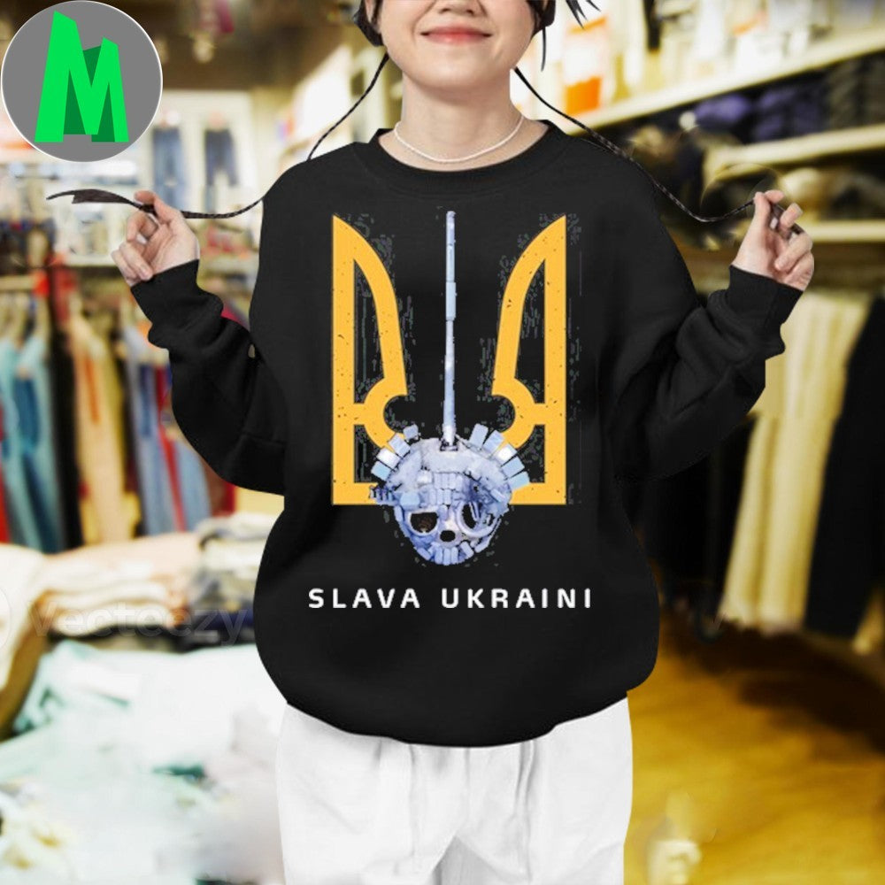 Design Kaouthia Slava Ukraini Turret Skull Military Support Graphic T-Shirt