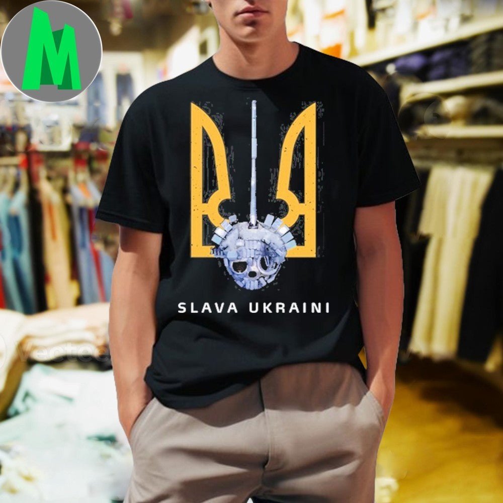 Design Kaouthia Slava Ukraini Turret Skull Military Support Graphic T-Shirt