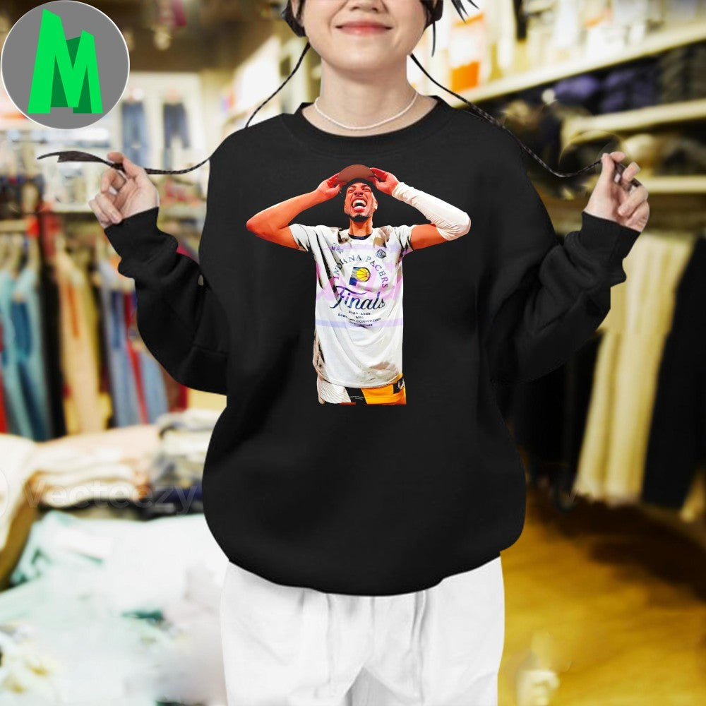 Design Light Grey Tyrese Haliburton Indiana Pacers 2025 NBA Finals Celebration Fan T-Shirt
