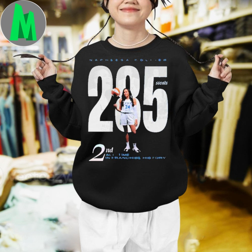 Design Napheesa Collier Minnesota Lynx 285 Steals 2nd All Time In Franchise History WNBA Basketball Fan Commemorative Graphic Tee Shirt