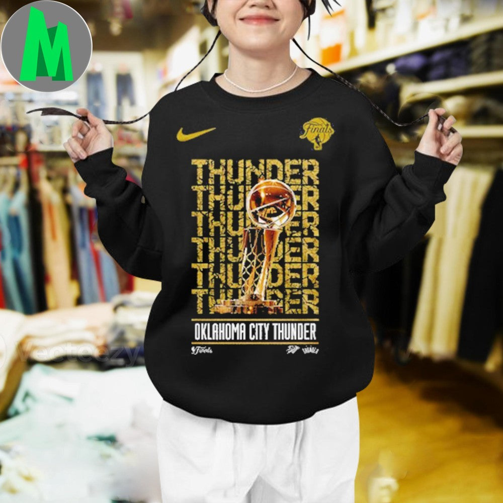 Design OKC Thunder 2025 NBA Finals Champions Golden Trophy Repetition Graphic T-Shirt