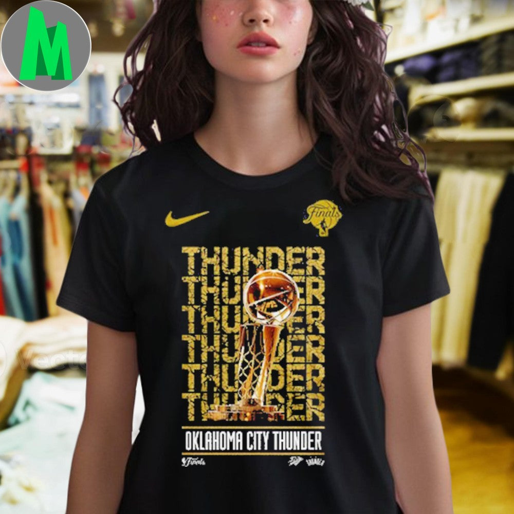 Design OKC Thunder 2025 NBA Finals Champions Golden Trophy Repetition Graphic T-Shirt