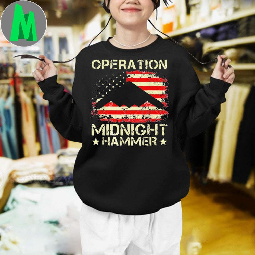 Design Operation Midnight Hammer B-2 Bomber American Flag Graphic T-Shirt