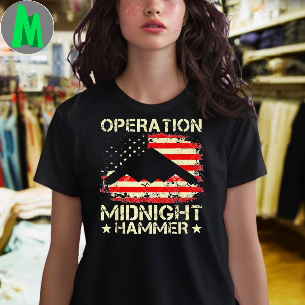 Design Operation Midnight Hammer B-2 Bomber American Flag Graphic T-Shirt