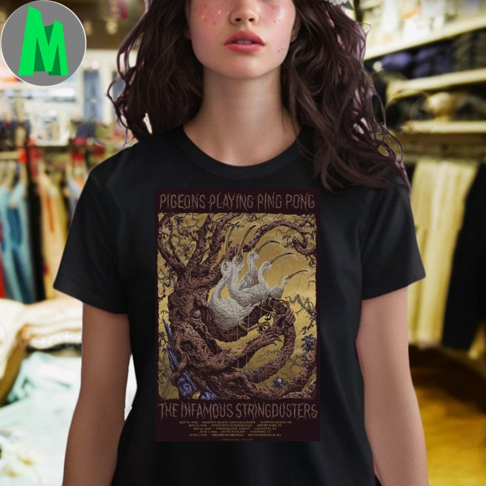 Design Pigeons Playing Ping Pong The Infamous Stringdusters Westport CT 2025 Live Concert Poster Collectible Fan Shirt