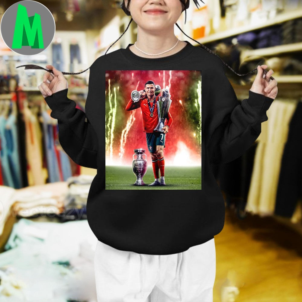 Design Portugal Win UEFA Nations League 2025 In Germany After Ronaldo 3 Trophies Shirt