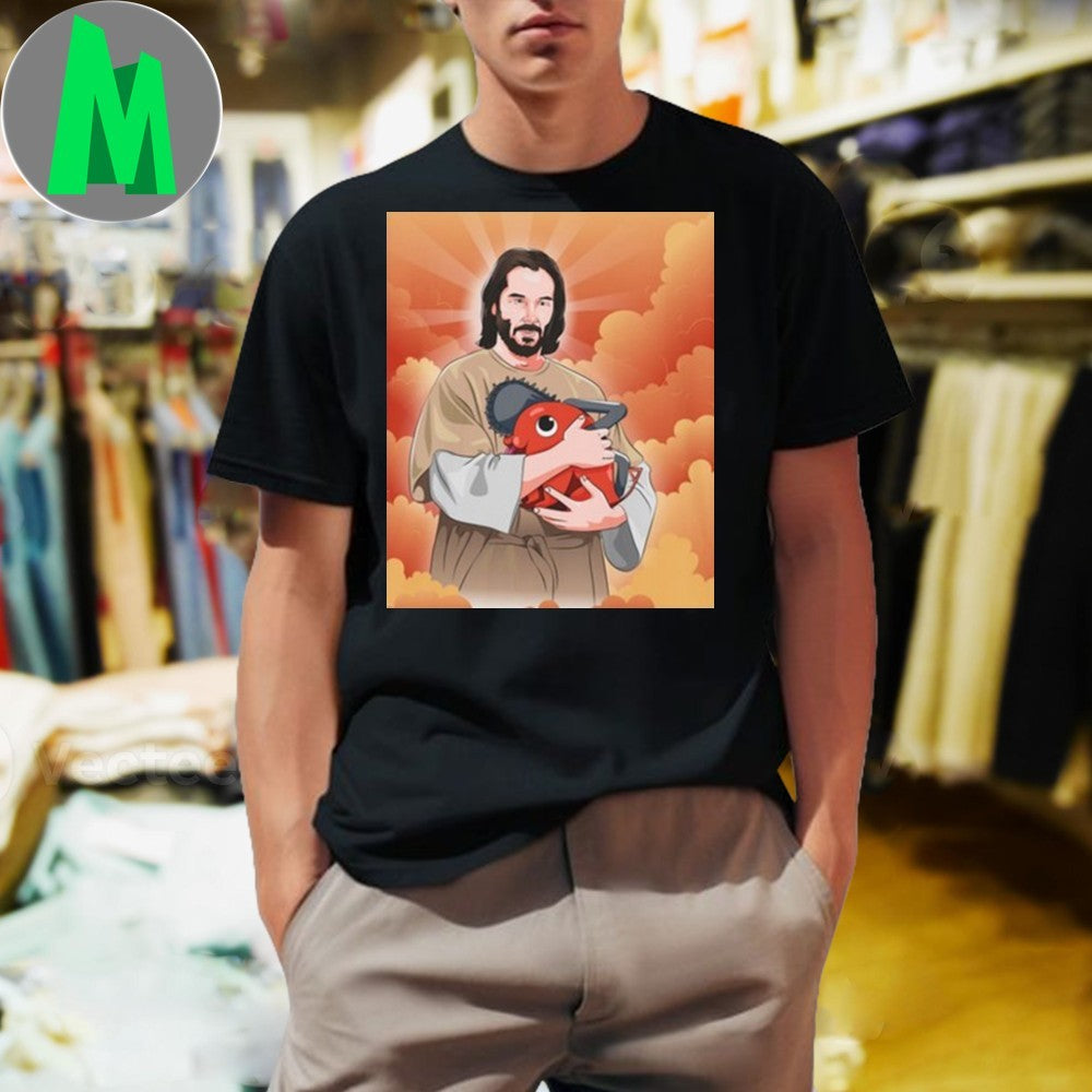 Design Ryan Colt Levy Wearing Keanu And Pochita Saint Wick Chainsaw Man Anime Black Shirt