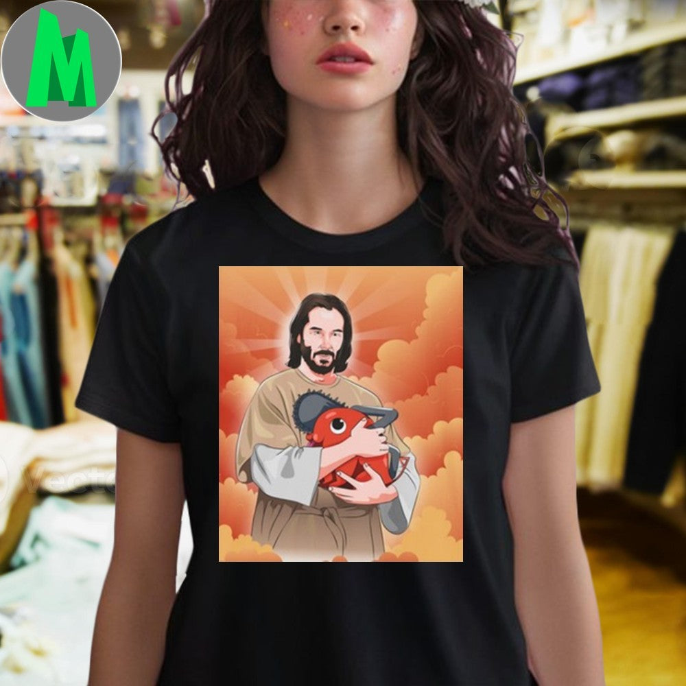Design Ryan Colt Levy Wearing Keanu And Pochita Saint Wick Chainsaw Man Anime Black Shirt