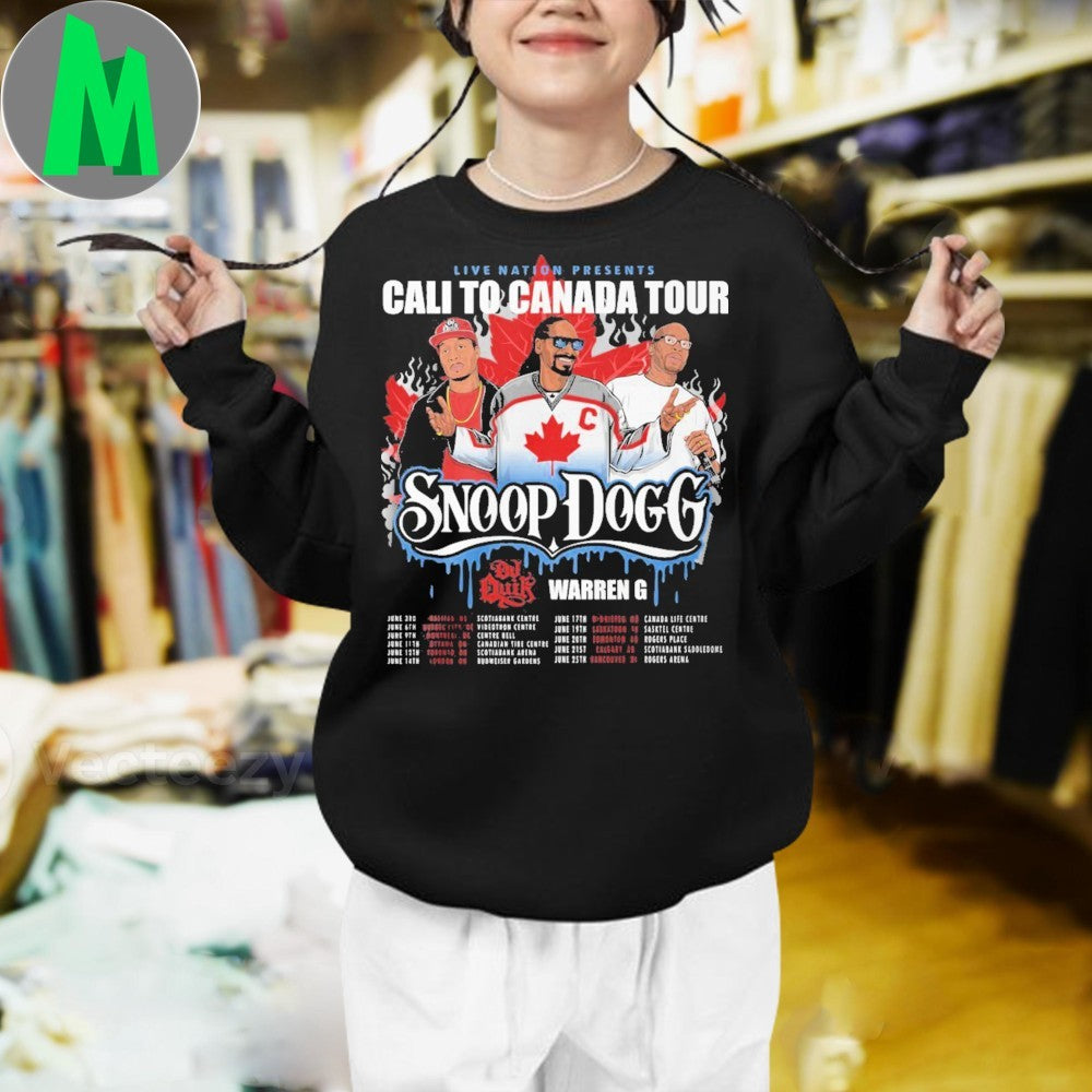 Design Snoop Dogg Dr. Dre Warren G Cali To Canada Tour 2025 Hip Hop Rap Music Fan T-Shirt