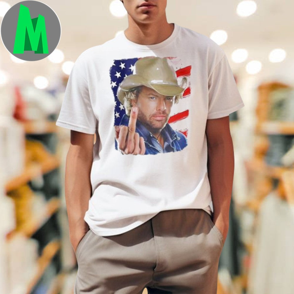 Design Toby Keith 4th of July American Flag Middle Finger Graphic T-Shirt