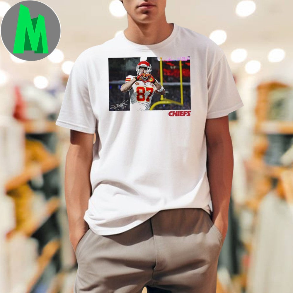 Design Travis Kelce Kansas City Chiefs White Portrait Short Sleeve Fashion Player Shirt