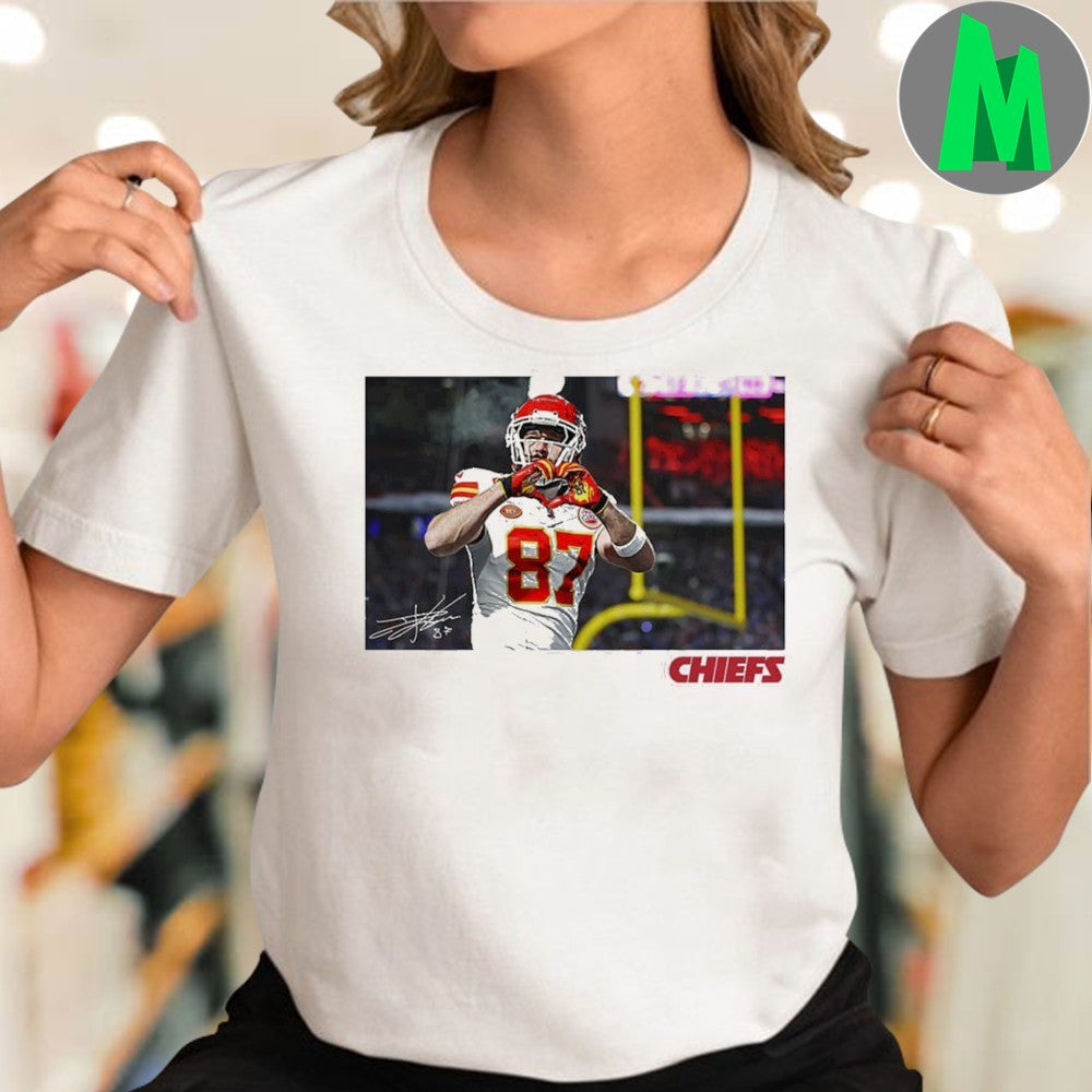 Design Travis Kelce Kansas City Chiefs White Portrait Short Sleeve Fashion Player Shirt