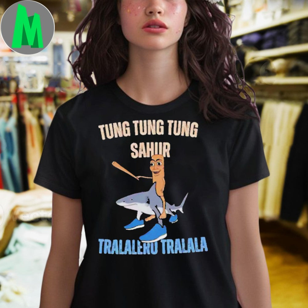 Design Tung Tung Tung Sahur Tralalero Tralala Shark Baseball Bat Meme Graphic T-Shirt