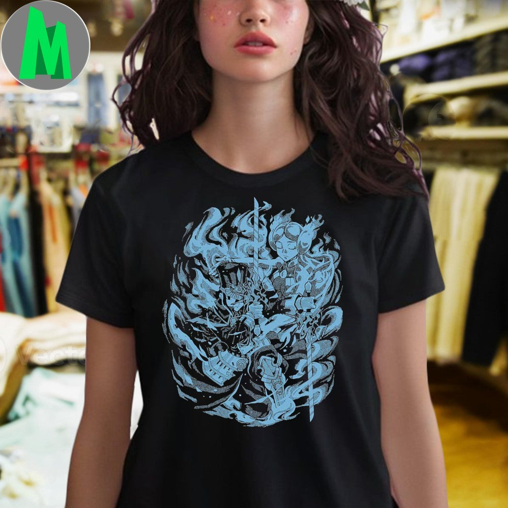 Design Two Flames Anime Manga Style Fantasy Warrior Shirt
