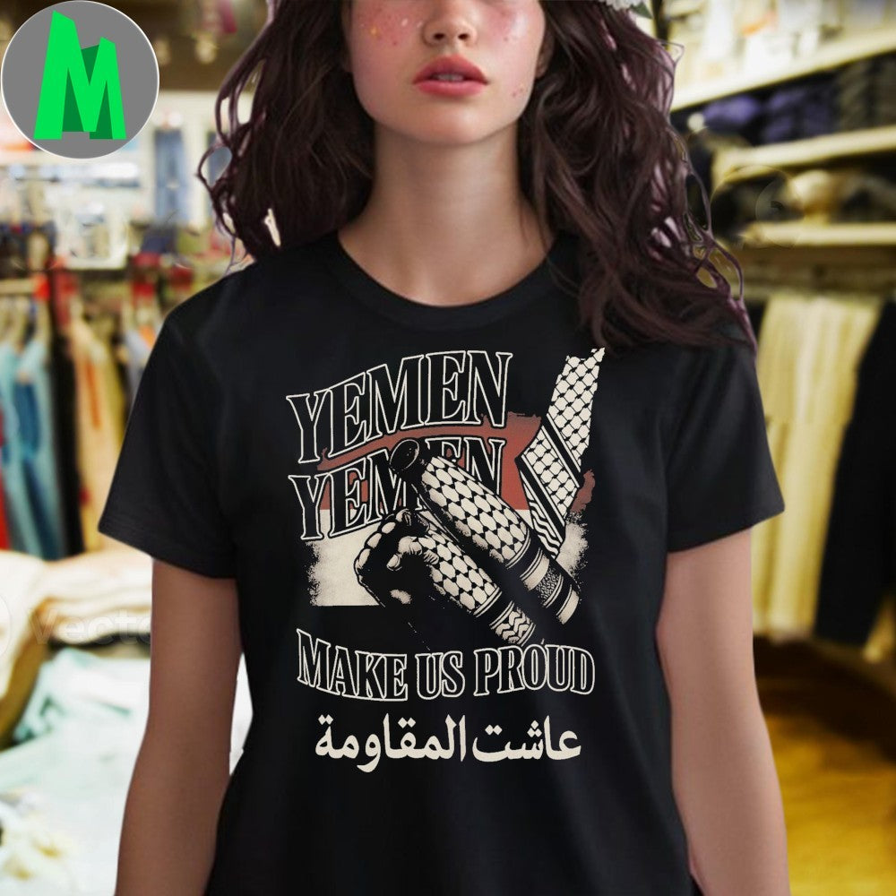 Design Yemen Make Us Proud Keffiyeh Flag Resistance Support Graphic T-Shirt