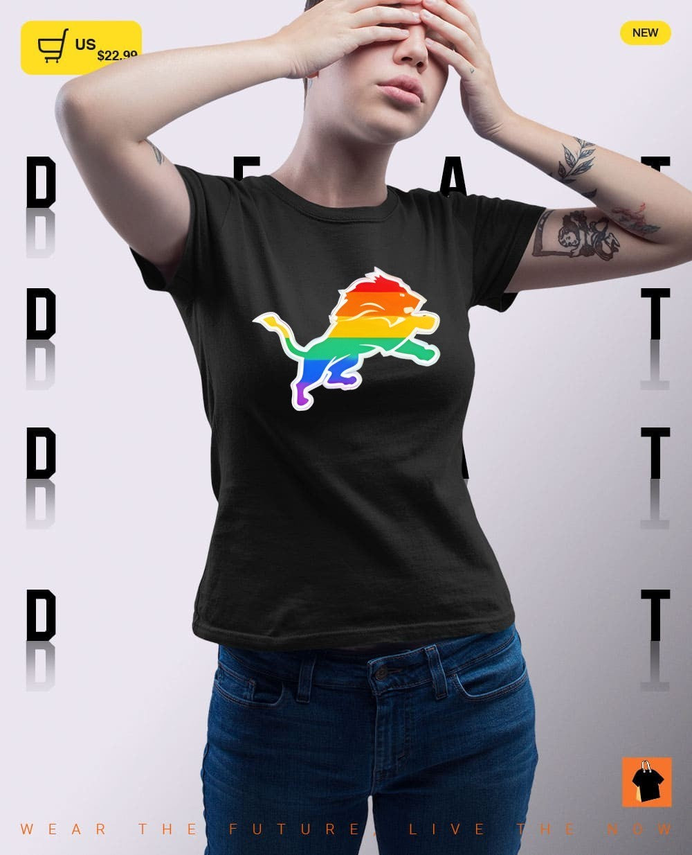Detroit Lions rainbow pride animal logo apparel jersey fan collection cotton shirt