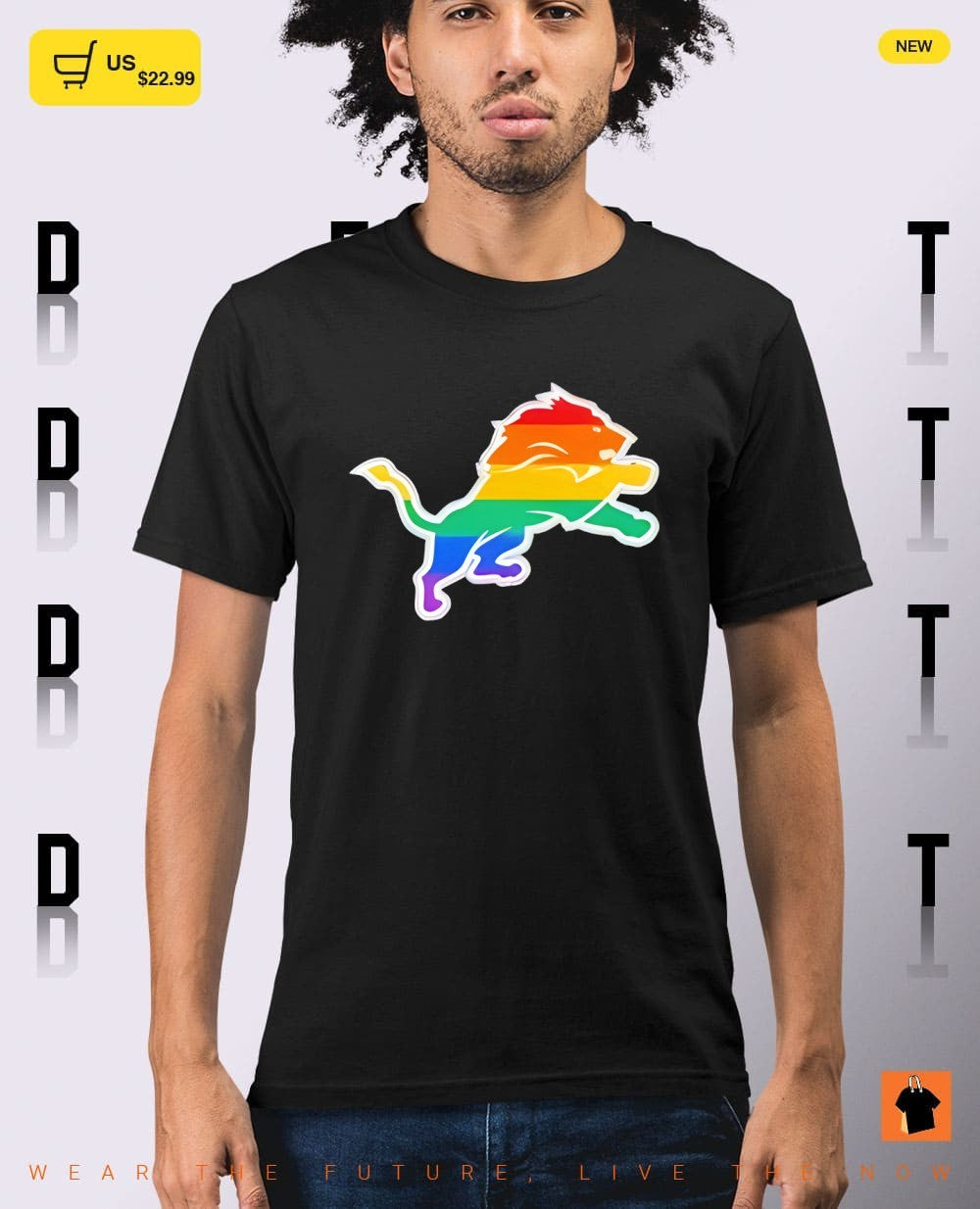 Detroit Lions rainbow pride animal logo apparel jersey fan collection cotton shirt