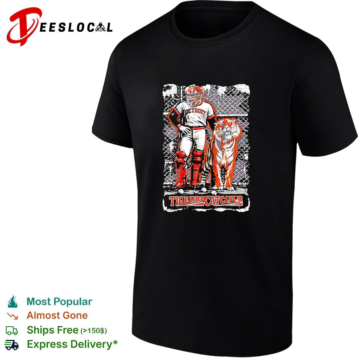 Detroit Tigers Catcher with Tiger baseball shirt