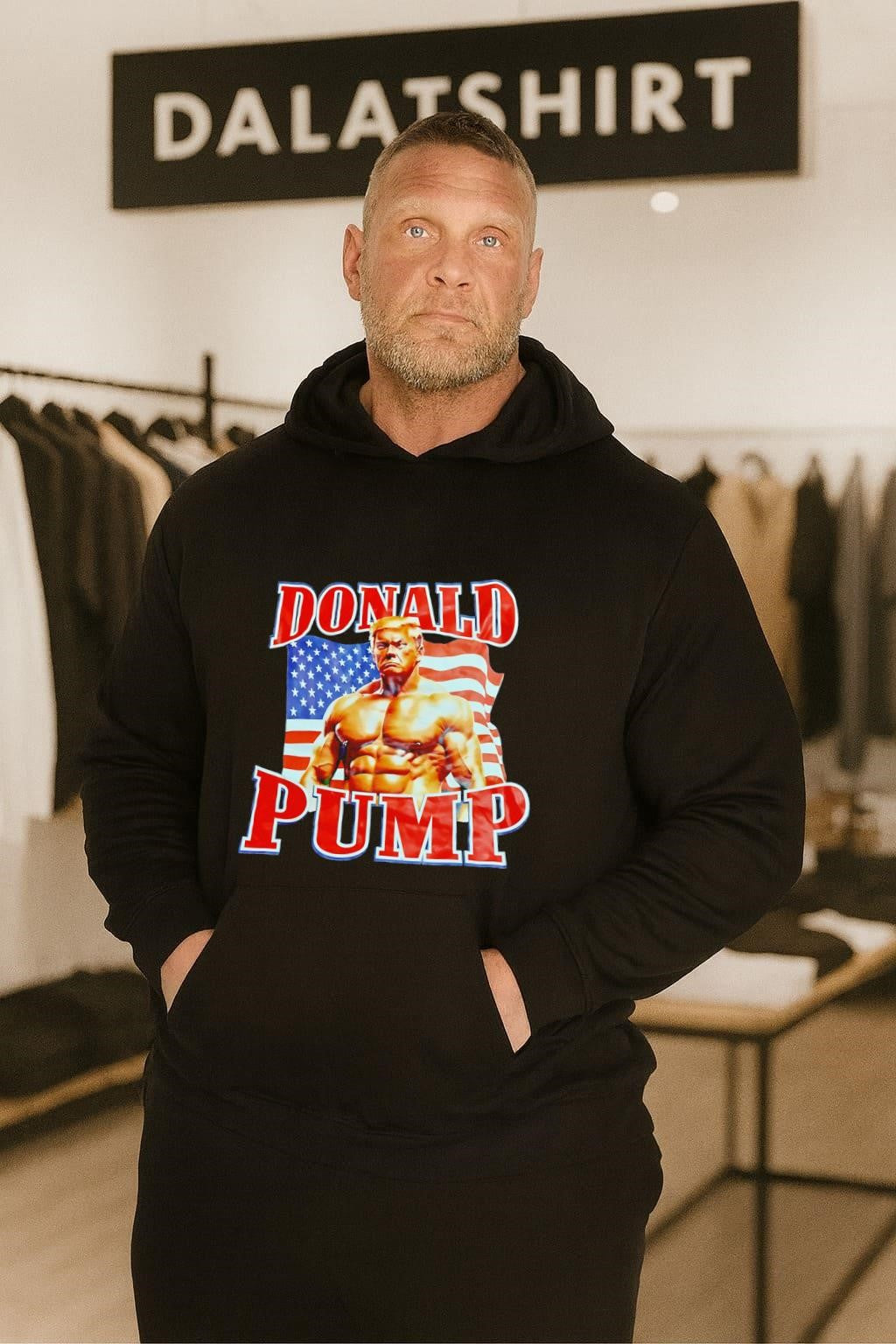 Donald Pump Muscular Donald Trump American Flag Graphic shirt