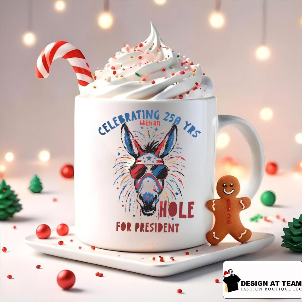 Donkey Celebrating 250 years with an hole for president America 250th Anniversary 4th of July USA 250 Birthday shirt