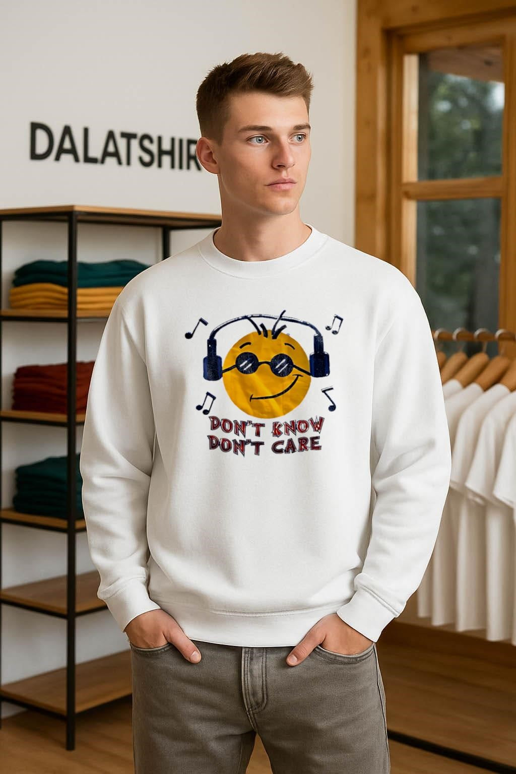 Don’t Know Don’t Care Smiley Face Music Headphones shirt