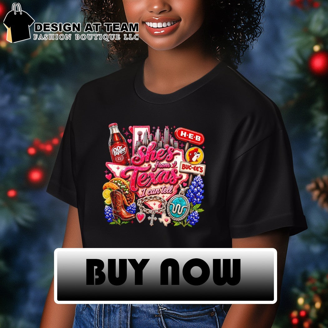 Dr. Pepper H-E-B Buc-ee’s tacos bluebonnets western jewelry She’s from Texas shirt