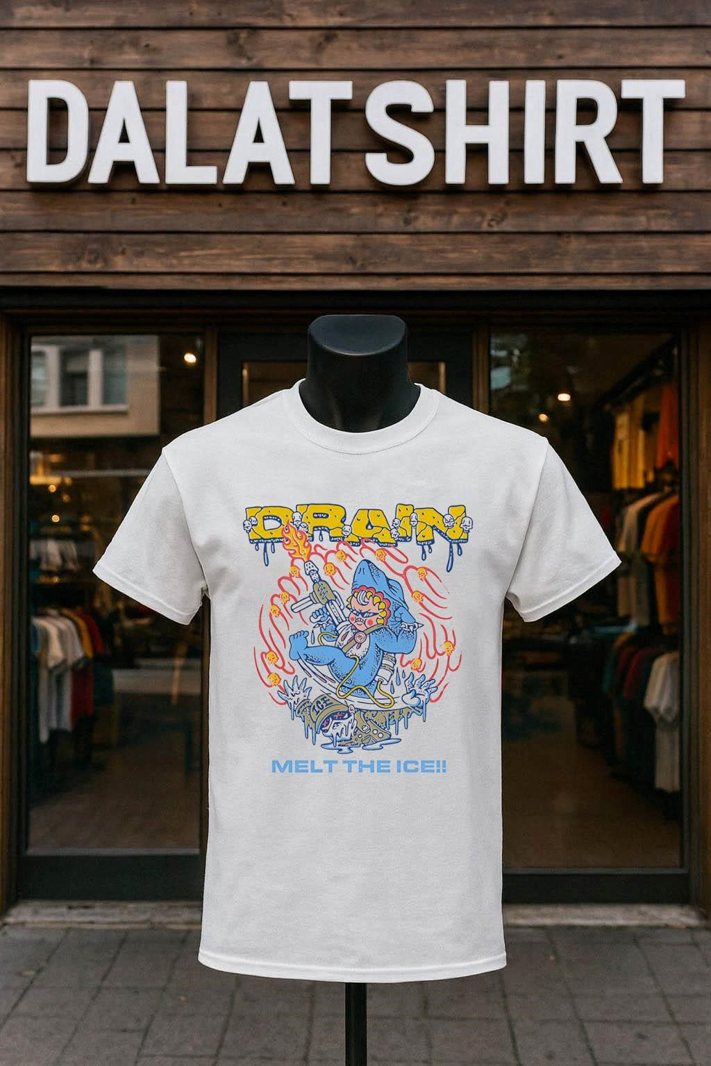 Drain Melt the Ice Shark Character Cartoon Graphic shirt