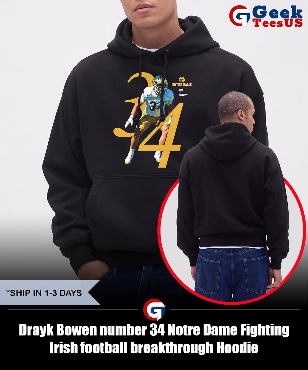 Drayk Bowen number 34 Notre Dame Fighting Irish football breakthrough shirt