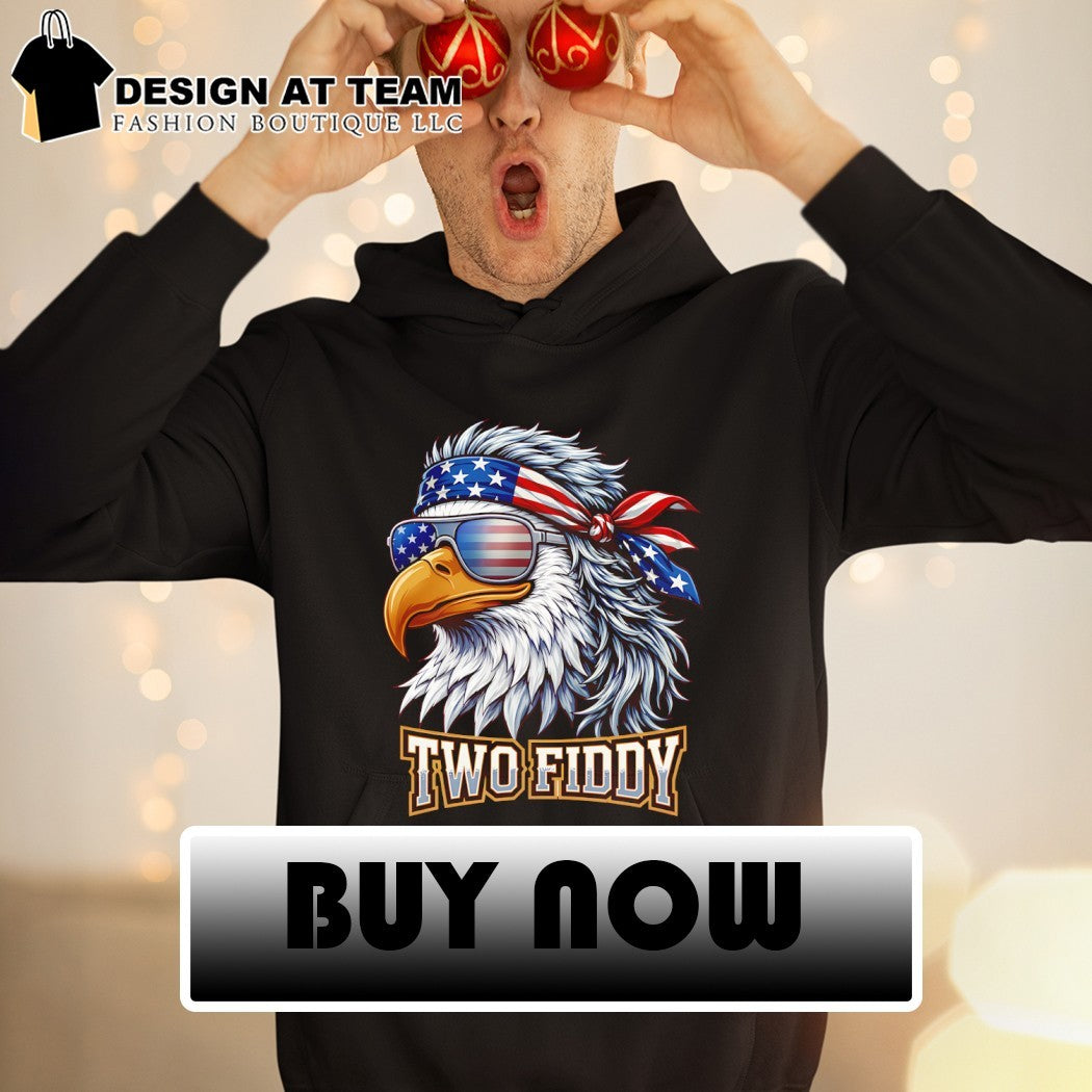 Eagle Wearing American Flag Bandana and Sunglasses Two Fiddy shirt
