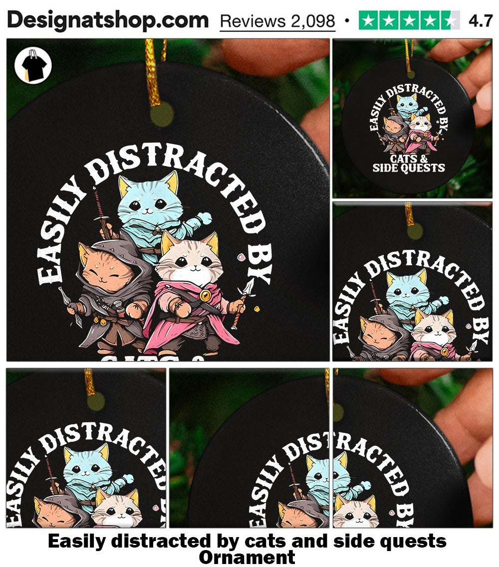 Easily distracted by cats and side quests shirt