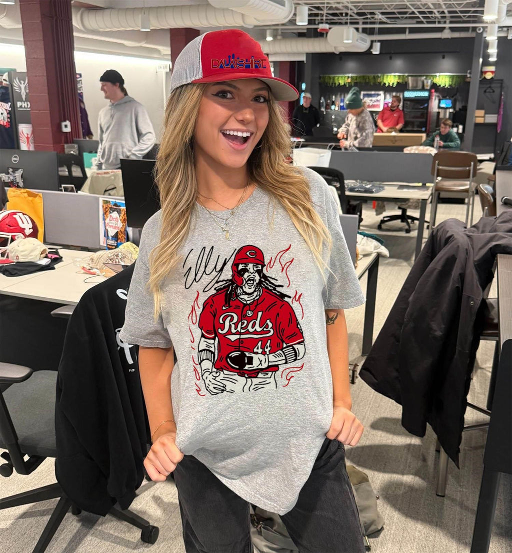 Elly Reds 44 Baseball Player Action Illustration Graphic shirt