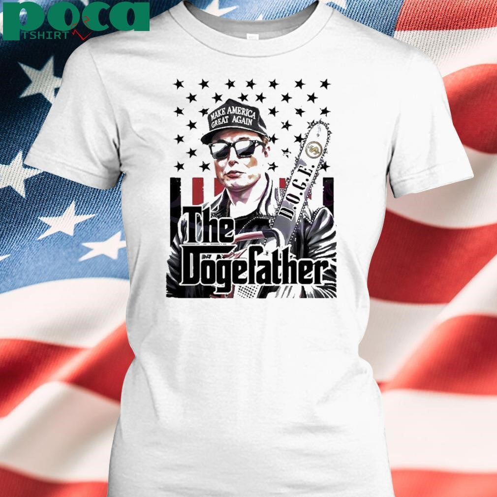 Elon Musk The Dogefather Chainsaw Doge Us Flag T Shirt
