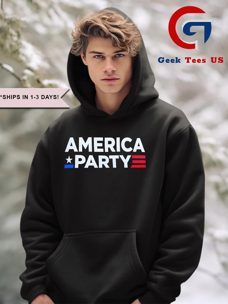 Elon Musk wearing America party shirt