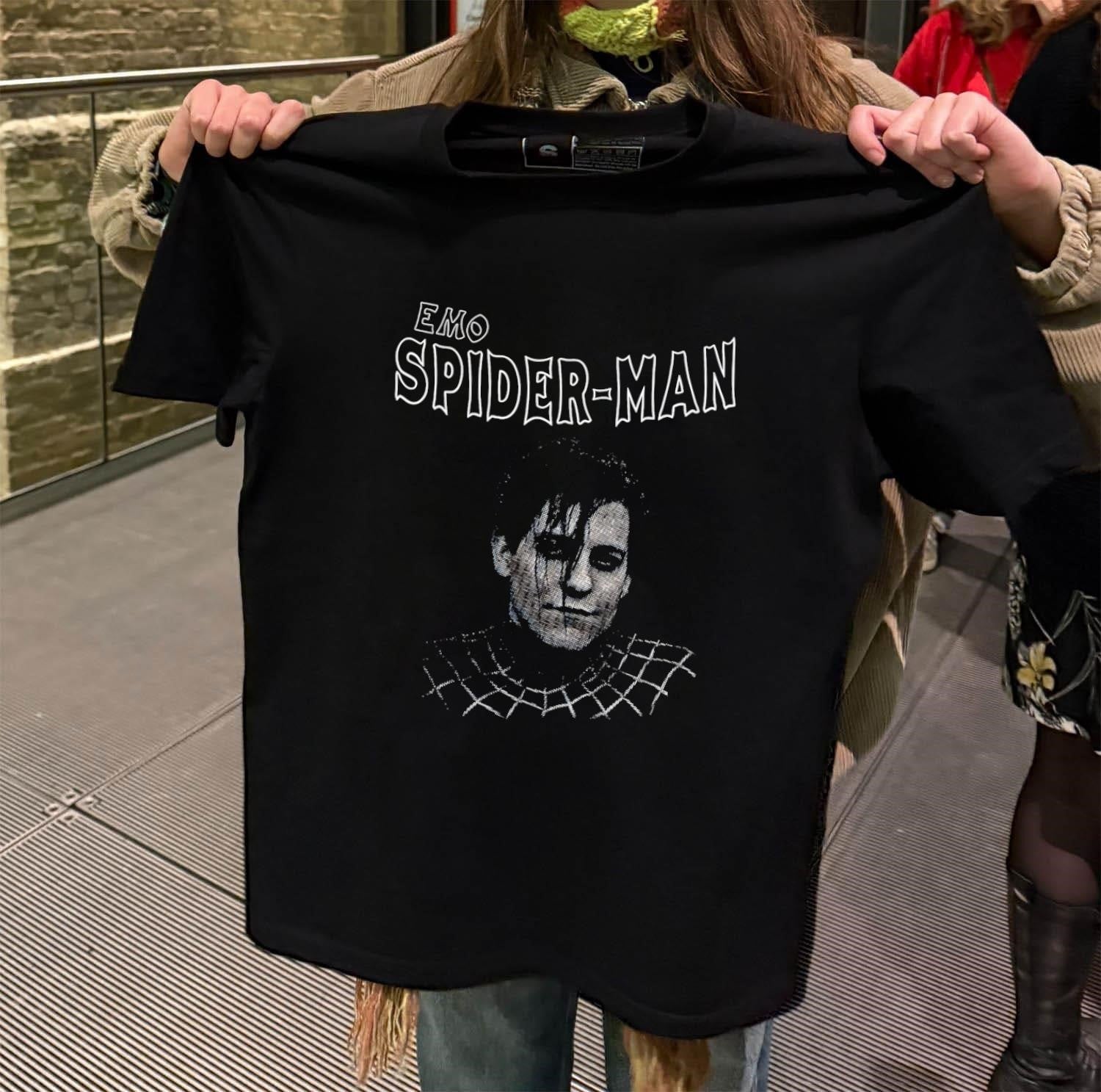Emo Spider-Man Peter Parker Tobey Maguire Black and White Portrait shirt