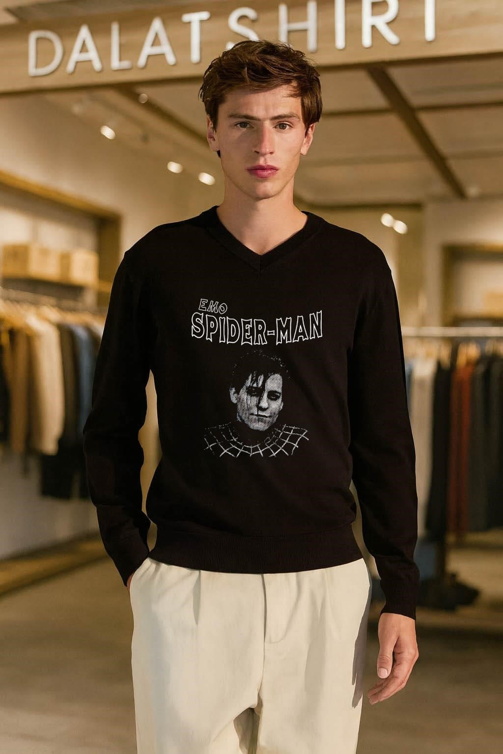 Emo Spider-Man Peter Parker Tobey Maguire Black and White Portrait shirt