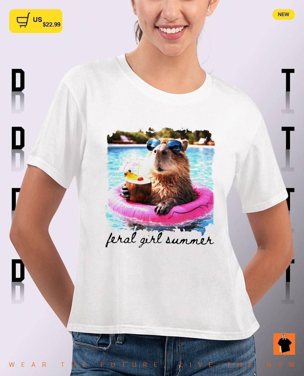 Feral Girl Summer Capybara Pool Art shirt