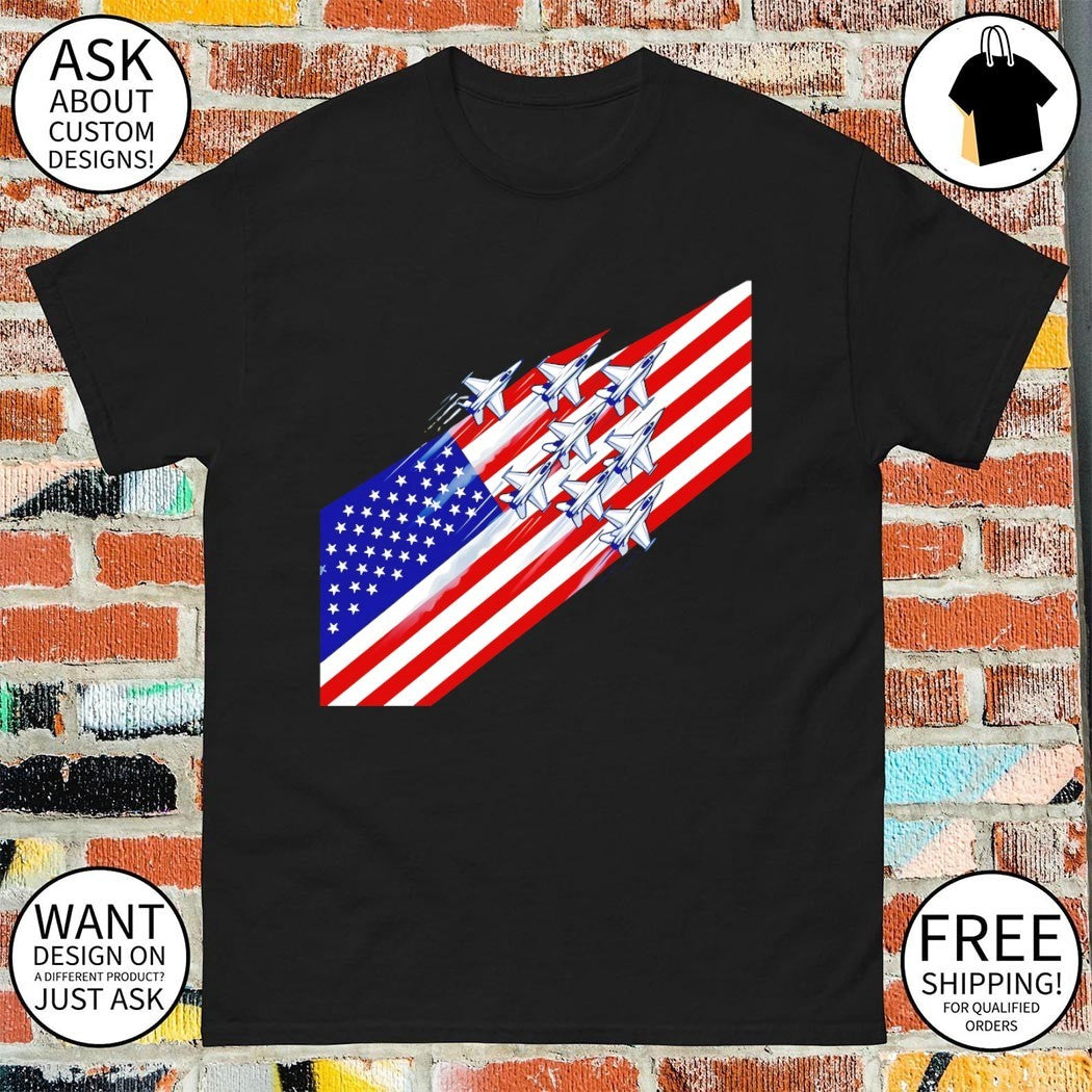 Fighter Jets Flying over American flag Military Theme Design Patriotic 2026 shirt