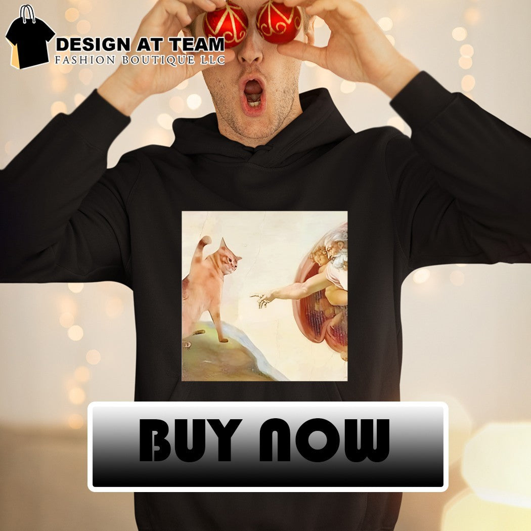Floppa and God touching fingers in The Creation of Adam art shirt