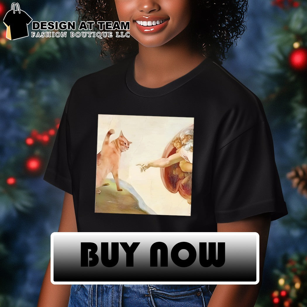 Floppa and God touching fingers in The Creation of Adam art shirt
