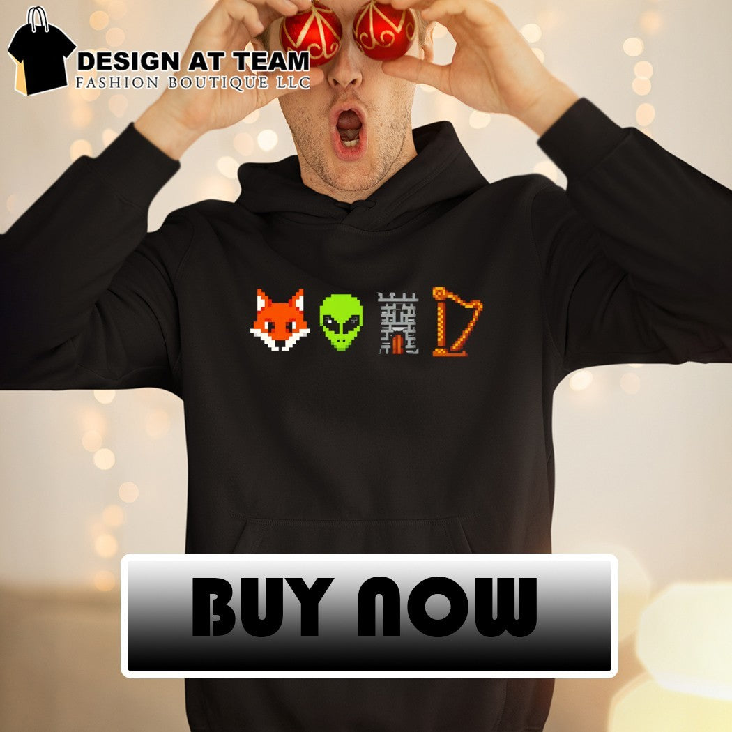Fox Alien Castle Harp pixel art design icon Spurs Basketball Players shirt