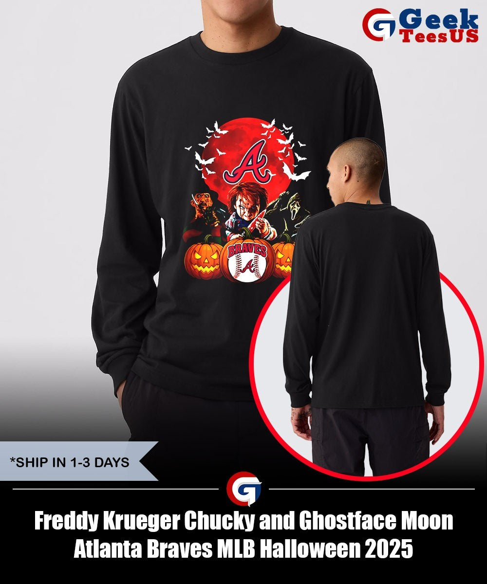 Freddy Krueger Chucky and Ghostface Moon Atlanta Braves MLB Halloween 2025 shirt