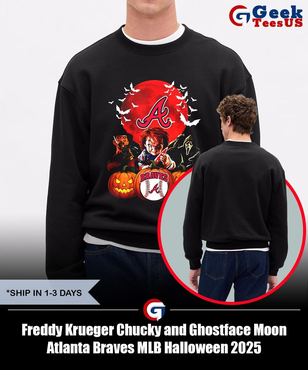 Freddy Krueger Chucky and Ghostface Moon Atlanta Braves MLB Halloween 2025 shirt